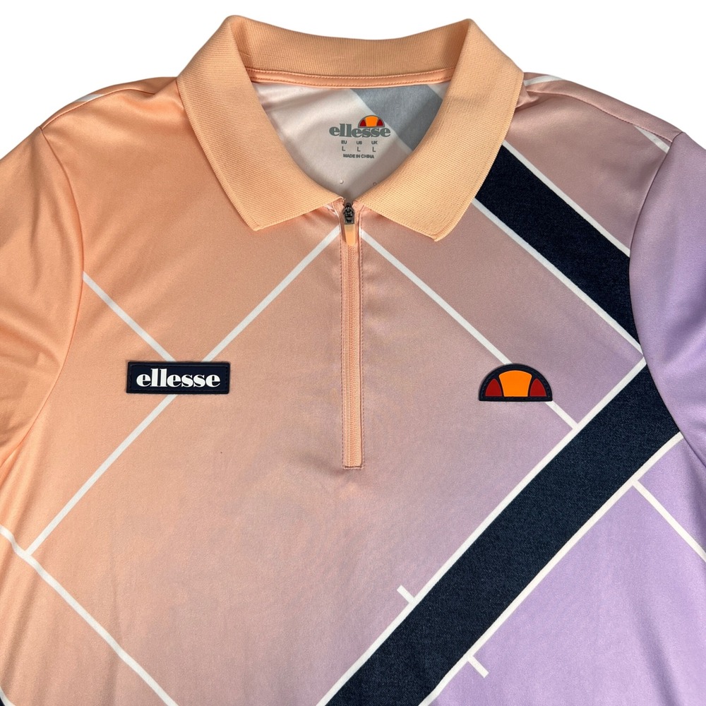 Ellesse Men L Cromatico Zip Polo Shirt Geomteric Print Golf Tennis Pickleball